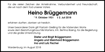 Traueranzeige von Heino Brüggemann von Nordwest-Zeitung