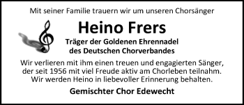 Traueranzeige von Heino Frers von Nordwest-Zeitung