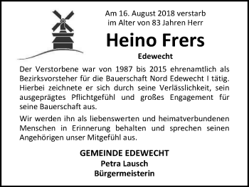 Traueranzeige von Heino Frers von Nordwest-Zeitung