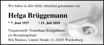 Traueranzeige von Helga Brüggemann von Nordwest-Zeitung