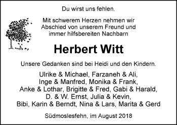 Traueranzeige von Herbert Witt von Nordwest-Zeitung