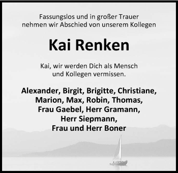 Traueranzeige von Kai Renken von Nordwest-Zeitung