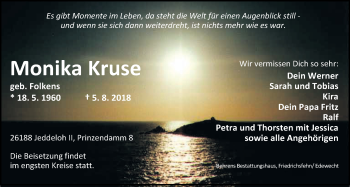 Traueranzeige von Monika Kruse von Nordwest-Zeitung