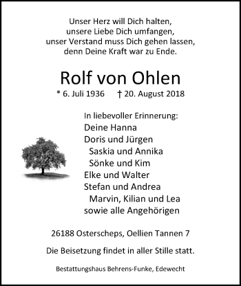 Traueranzeige von Rolf von Ohlen von Nordwest-Zeitung