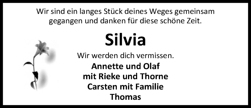  Traueranzeige für Silvia Bruns vom 28.08.2018 aus Nordwest-Zeitung