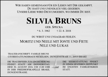 Traueranzeige von Silvia Bruns von Nordwest-Zeitung