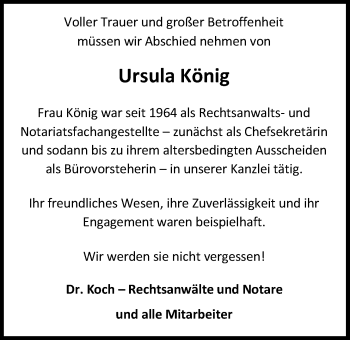 Traueranzeige von Ursula König von Nordwest-Zeitung