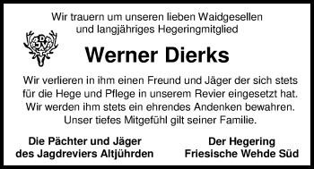 Traueranzeige von Werner Dierks von Nordwest-Zeitung