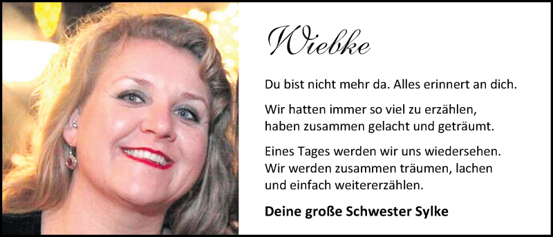  Traueranzeige für Wiebke Wichmann vom 07.08.2018 aus Nordwest-Zeitung