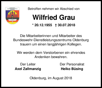 Traueranzeige von Wilfried Grau von Nordwest-Zeitung