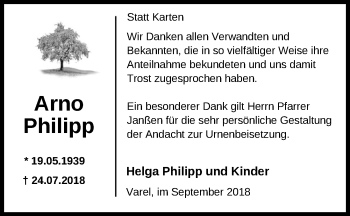 Traueranzeige von Arno Philipp von Nordwest-Zeitung