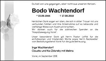 Traueranzeige von Bodo Wachtendorf von Nordwest-Zeitung