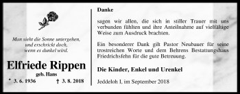 Traueranzeige von Elfriede Rippen von Nordwest-Zeitung