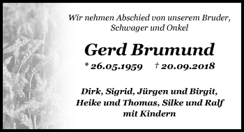 Traueranzeige von Gerd Brumund von Nordwest-Zeitung