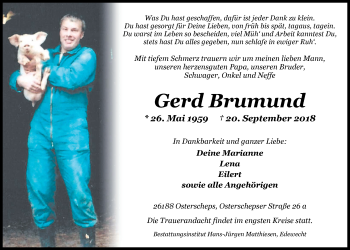 Traueranzeige von Gerd Brumund von Nordwest-Zeitung
