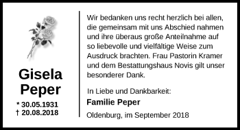 Traueranzeige von Gisela Peper von Nordwest-Zeitung