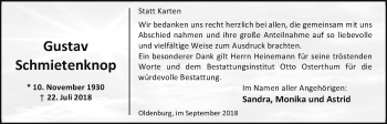 Traueranzeige von Gustav Schmietenknop von Nordwest-Zeitung