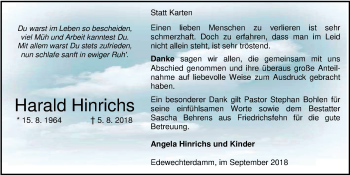 Traueranzeige von Harald Hinrichs von Nordwest-Zeitung