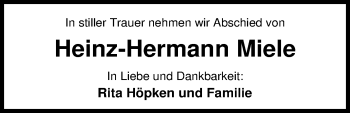 Traueranzeige von Heinz-Hermann Miele von Nordwest-Zeitung