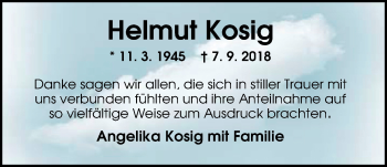 Traueranzeige von Helmut Kosig von Nordwest-Zeitung