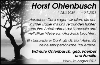 Traueranzeige von Horst Ohlenbusch von Nordwest-Zeitung