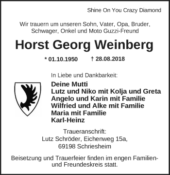 Traueranzeige von Horst Georg Weinberg von Nordwest-Zeitung