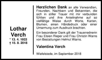 Traueranzeige von Lothar Verch von Nordwest-Zeitung