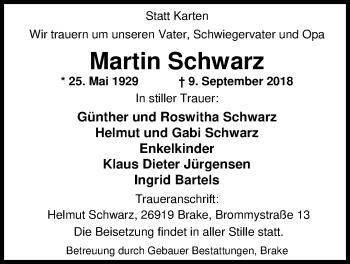 Traueranzeige von Martin Schwarz von Nordwest-Zeitung