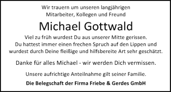 Traueranzeige von Michael Gottwald von Nordwest-Zeitung