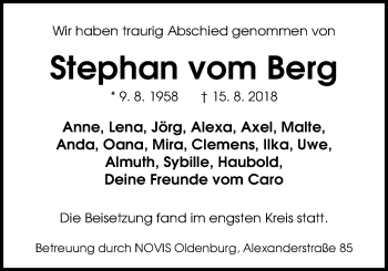 Traueranzeige von Stephan Vom Berg von Nordwest-Zeitung