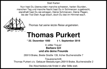 Traueranzeige von Thomas Purkert von Nordwest-Zeitung