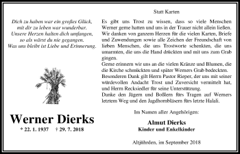 Traueranzeige von Werner Dierks von Nordwest-Zeitung
