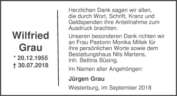 Traueranzeige von Wilfried Grau von Nordwest-Zeitung