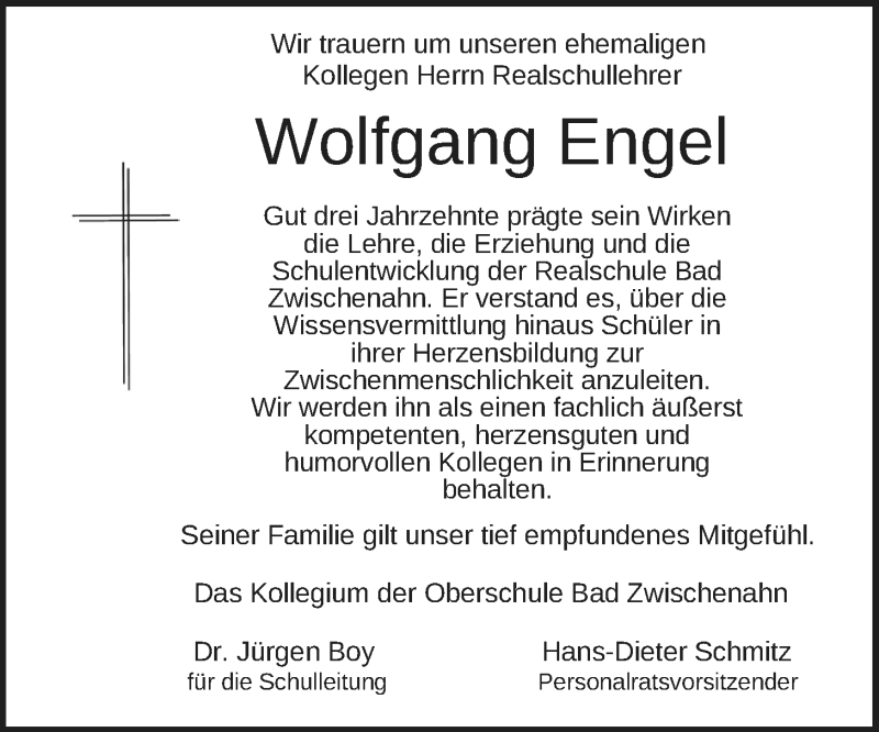  Traueranzeige für Wolfgang Engel vom 15.09.2018 aus Nordwest-Zeitung