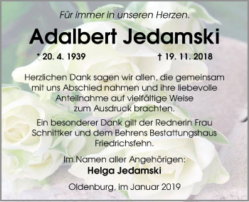 Traueranzeige von Adalbert Jedamski von Nordwest-Zeitung