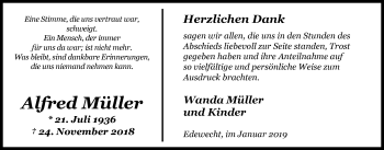 Traueranzeige von Alfred Müller von Nordwest-Zeitung