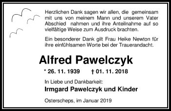 Traueranzeige von Alfred Pawelczyk von Nordwest-Zeitung