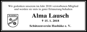 Traueranzeige von Alma Lausch von Nordwest-Zeitung