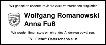 Traueranzeige von Anna Fuß von Nordwest-Zeitung