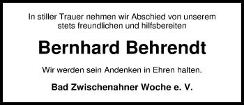 Traueranzeige von Bernhard Behrendt von Nordwest-Zeitung