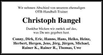 Traueranzeige von Christoph Bangel von Nordwest-Zeitung
