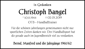 Traueranzeige von Christoph Bangel von Nordwest-Zeitung