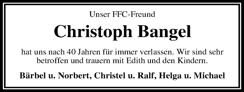  Traueranzeige für Christoph Bangel vom 07.01.2019 aus Nordwest-Zeitung