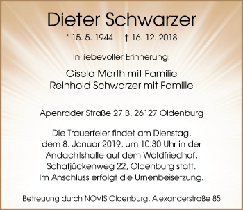 Traueranzeige von Dieter Schwarzer von Nordwest-Zeitung