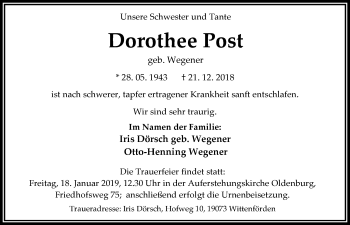 Traueranzeige von Dorothee Post von Nordwest-Zeitung