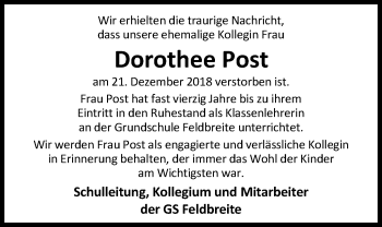 Traueranzeige von Dorothee Post von Nordwest-Zeitung