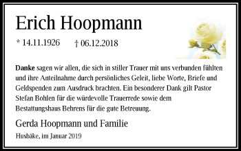 Traueranzeige von Erich Hoopmann von Nordwest-Zeitung