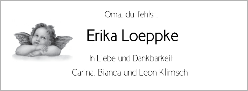  Traueranzeige für Erika Loeppke vom 19.01.2019 aus Nordwest-Zeitung