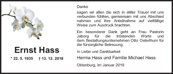 Traueranzeige von Ernst Hass von Nordwest-Zeitung