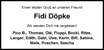 Traueranzeige von Fritz Döpke von Nordwest-Zeitung